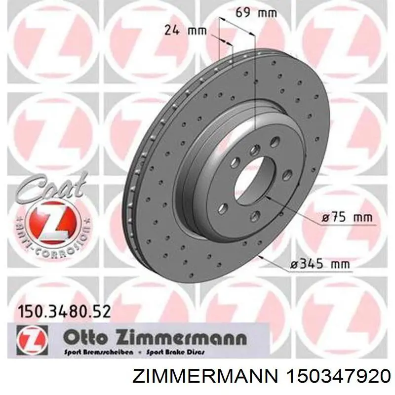 Диск переднього гальма Zimmermann 150347920 ціна, від 121.47 USD