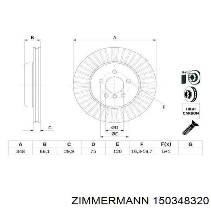 Диск переднього гальма Zimmermann 150348320 ціна, від 100.56 USD