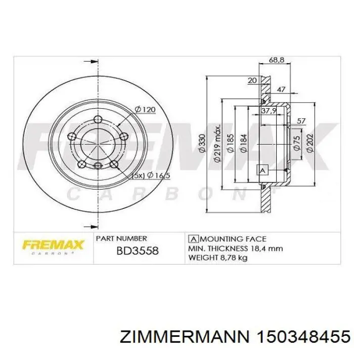 Купити 150348455 Zimmermann Диск заднього гальма