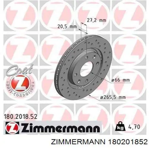 180201852 Zimmermann диск гальмівний передній