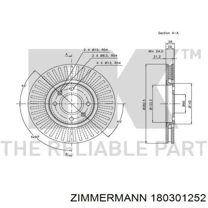 Диск переднього гальма Zimmermann 180301252 ціна, від 36.93 USD