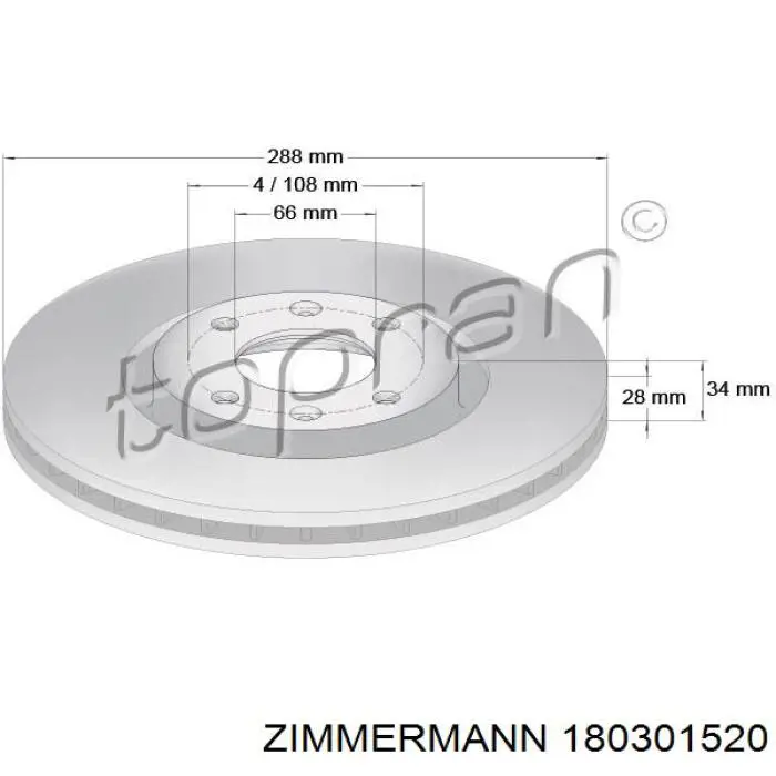 Диск переднього гальма Zimmermann 180301520 ціна, від 36.38 USD