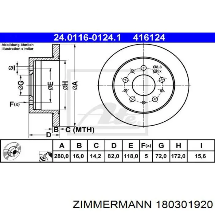 Диск гальмівний задній Zimmermann 180301920