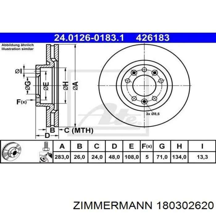 Диск гальмівний передній Zimmermann 180302620