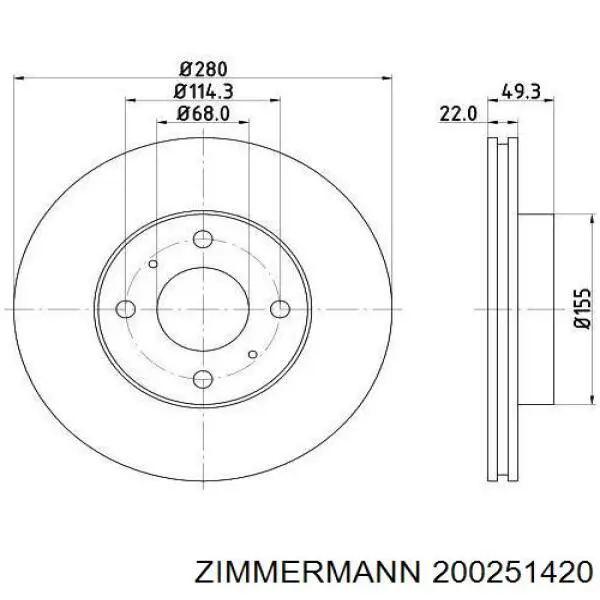 200251420 Zimmermann Гальмо дискове переднє