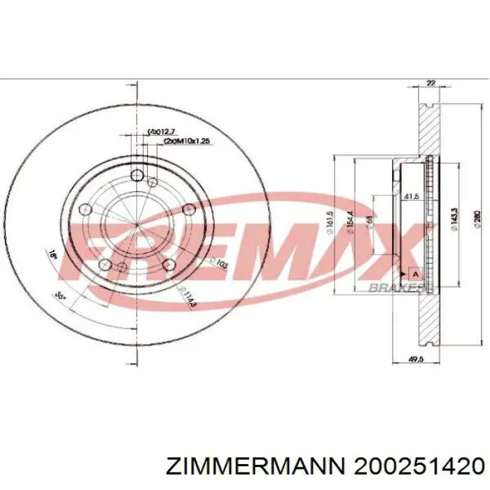 Диск переднього гальма Zimmermann 200251420 ціна, від 37.74 USD