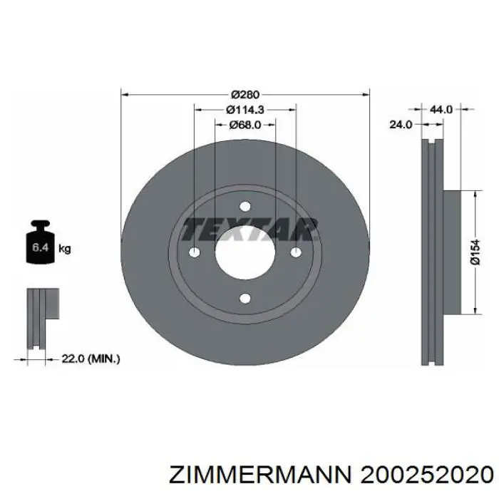 Диск переднього гальма Zimmermann 200252020 ціна, від 35.29 USD