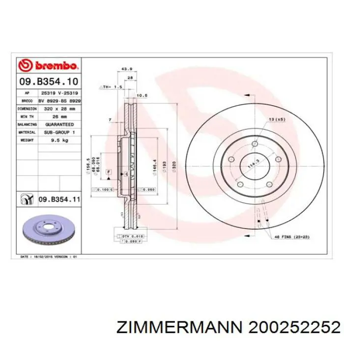 Диск переднього гальма Zimmermann 200252252 ціна, від 60.88 USD