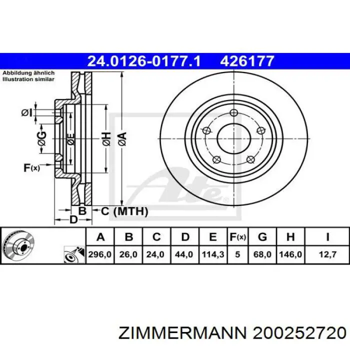Диск переднього гальма Zimmermann 200252720 ціна, від 47.97 USD