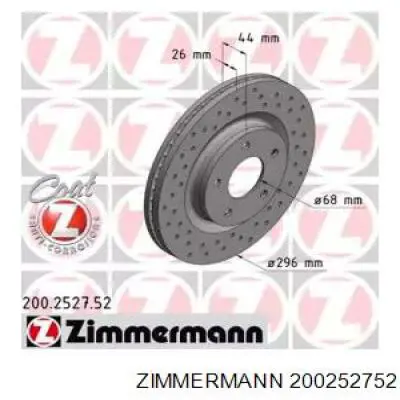Диск переднього гальма Zimmermann 200252752 ціна, від 46.78 USD
