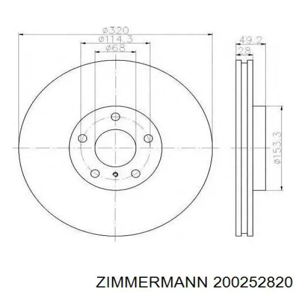Диск гальмівний передній Zimmermann 200252820