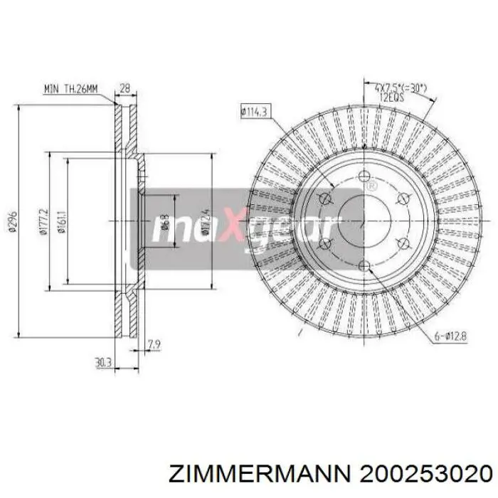 Диск переднього гальма Zimmermann 200253020 ціна, від 40.53 USD