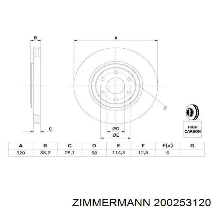 Диск переднього гальма Zimmermann 200253120 ціна, від 49.16 USD