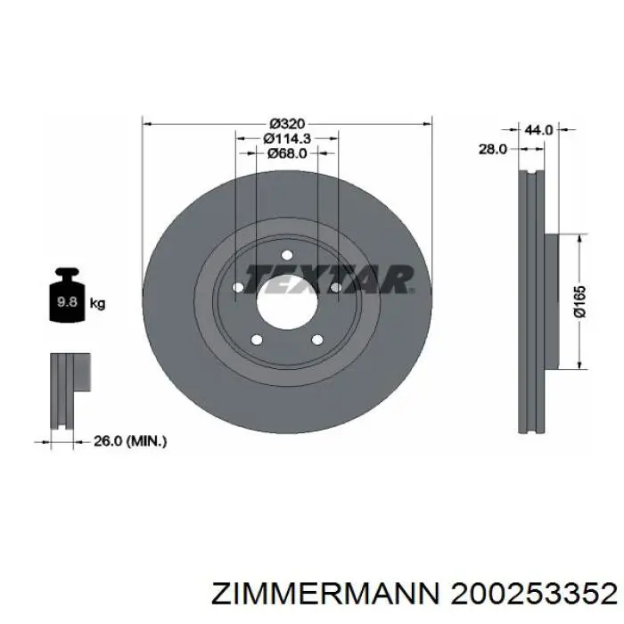 Диск гальмівний передній 200253352 Zimmermann