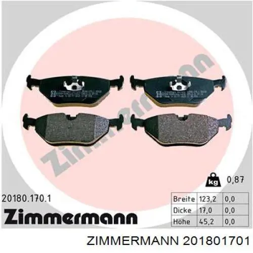 201801701 Zimmermann колодки гальмові задні, дискові