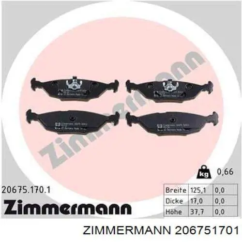206751701 Zimmermann колодки гальмові задні, дискові