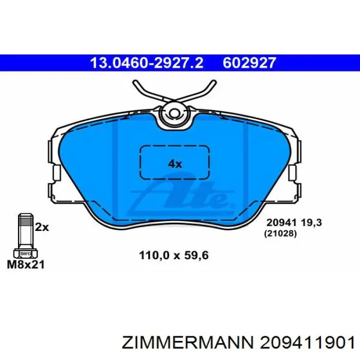 209411901 Zimmermann колодки гальмівні передні, дискові
