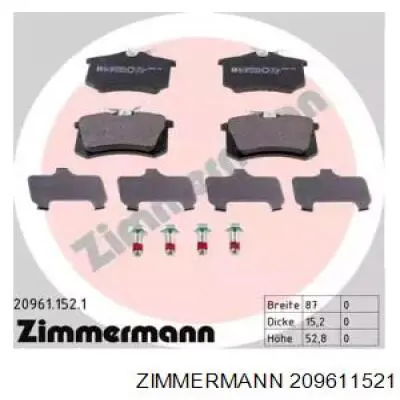 Колодки гальмові задні, дискові 209611521 Zimmermann