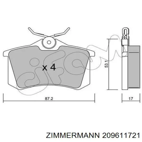 Задні гальмівні колодки 209611721 Zimmermann
