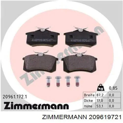 209619721 Zimmermann колодки гальмові задні, дискові