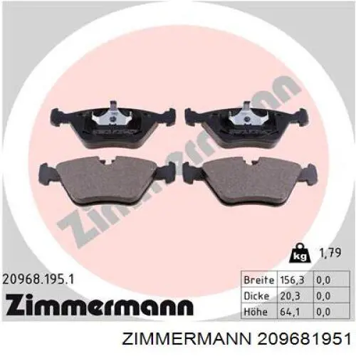 209681951 Zimmermann колодки гальмівні передні, дискові