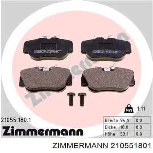 210551801 Zimmermann колодки гальмівні передні, дискові
