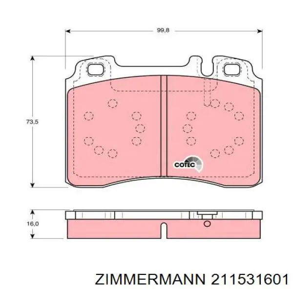 211531601 Zimmermann колодки гальмівні передні, дискові