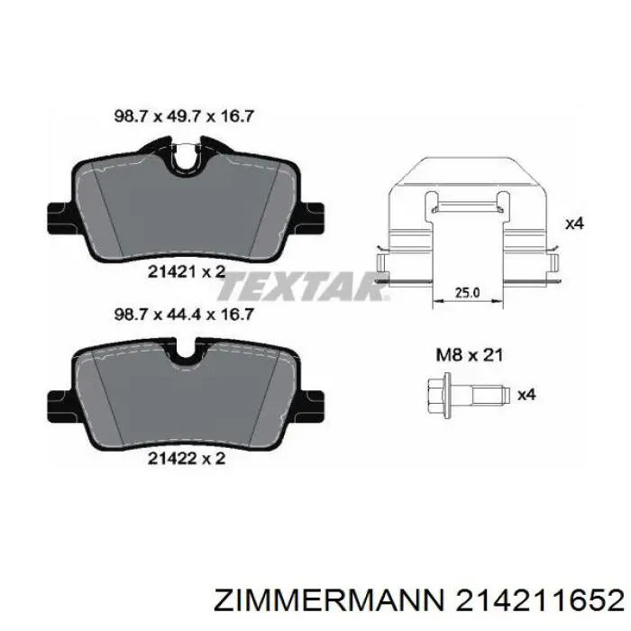 Колодки гальмові задні, дискові 214211652 Zimmermann