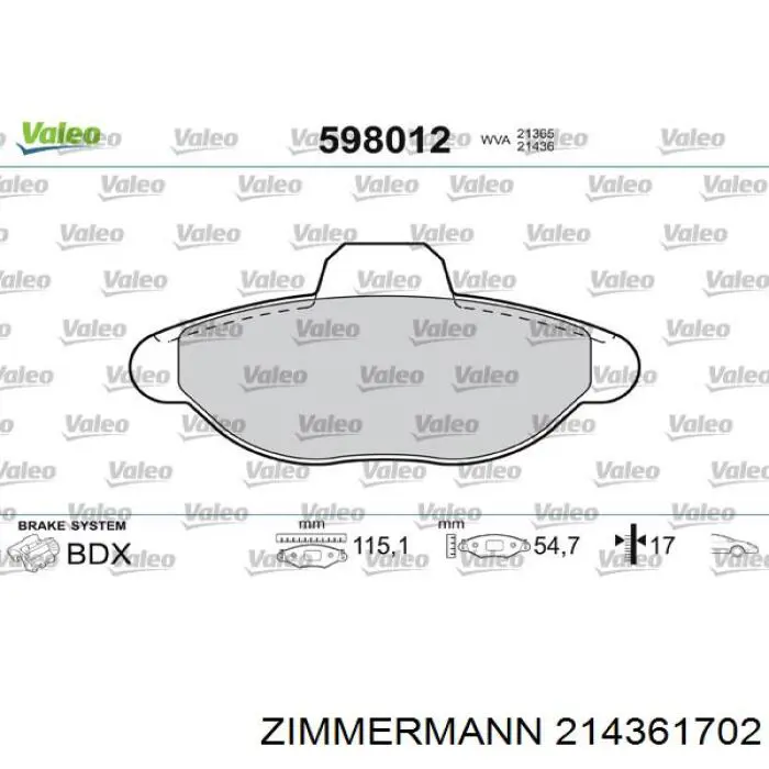 214361702 Zimmermann колодки гальмівні передні, дискові