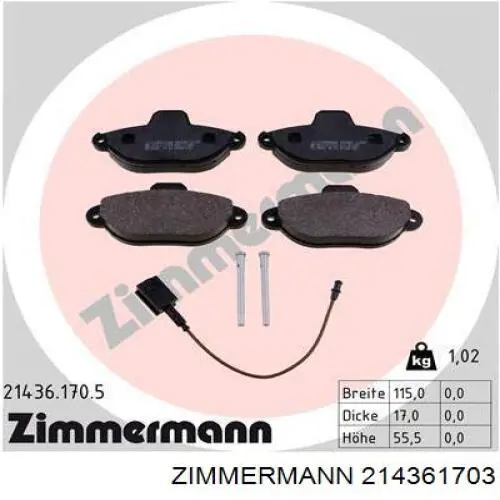 214361703 Zimmermann колодки гальмівні передні, дискові