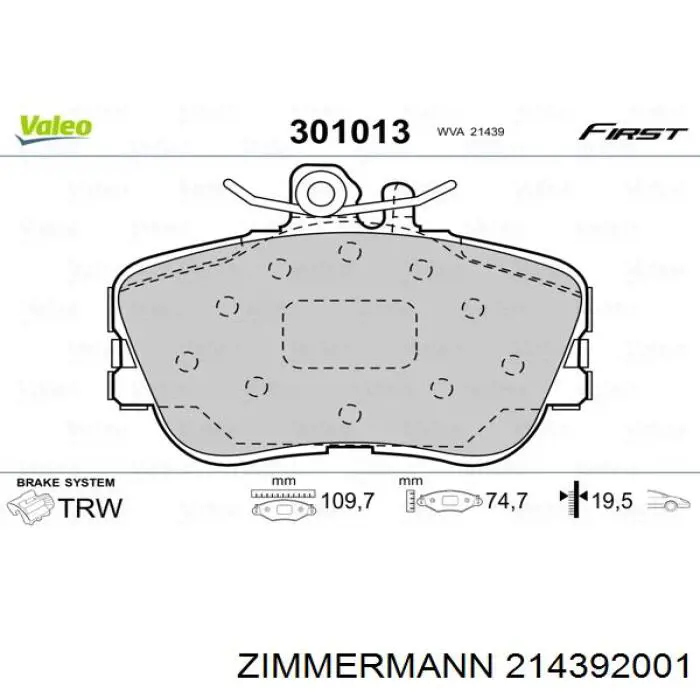 214392001 Zimmermann Передні гальмівні колодки