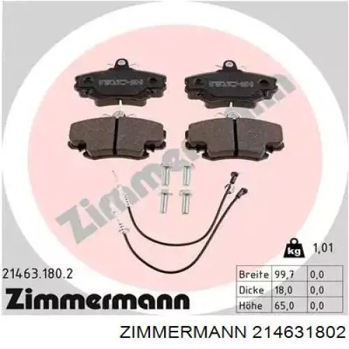 Купити 214631802 Zimmermann Колодки гальмівні передні, дискові