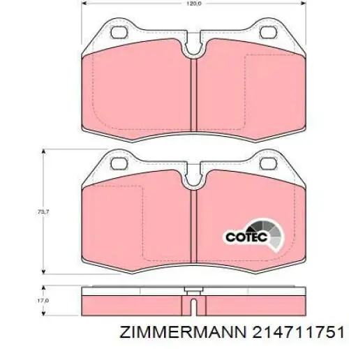 Передні тормозні колодки 214711751 Zimmermann