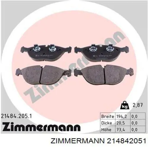 214842051 Zimmermann колодки гальмівні передні, дискові