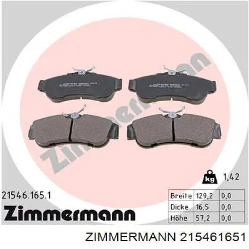 215461651 Zimmermann колодки гальмівні передні, дискові