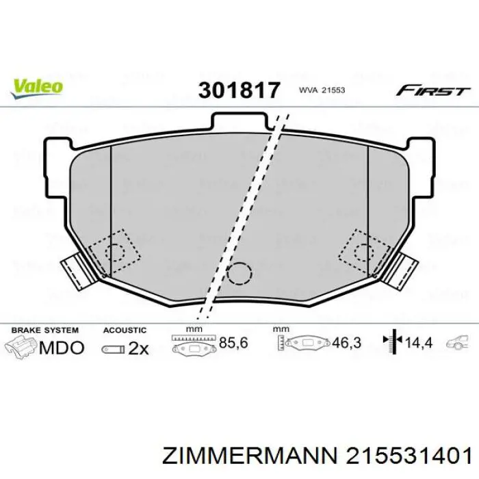Задні гальмівні колодки 215531401 Zimmermann
