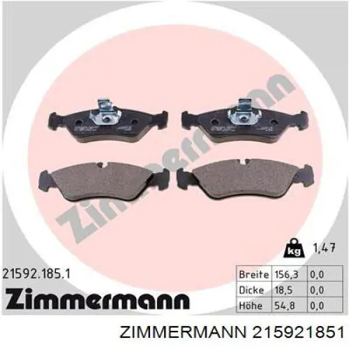 215921851 Zimmermann колодки гальмові задні, дискові