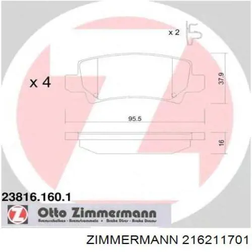 Задні дискові колодки Zimmermann 216211701