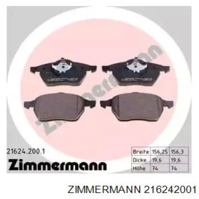 216242001 Zimmermann колодки гальмівні передні, дискові