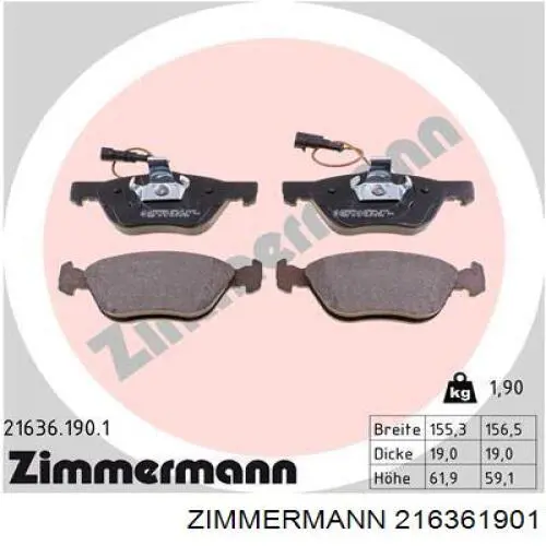 216361901 Zimmermann колодки гальмівні передні, дискові