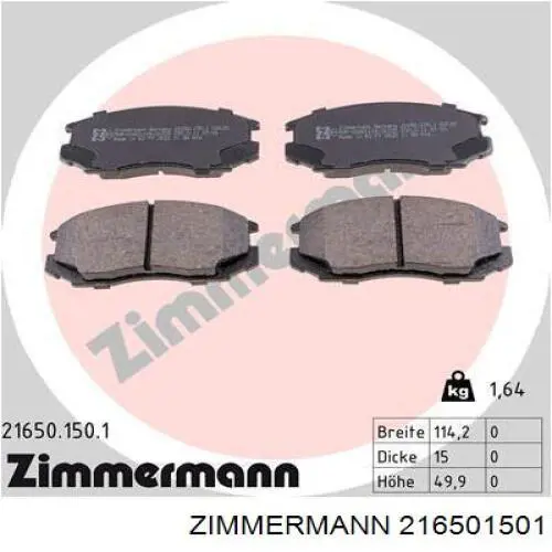 216501501 Zimmermann колодки гальмівні передні, дискові