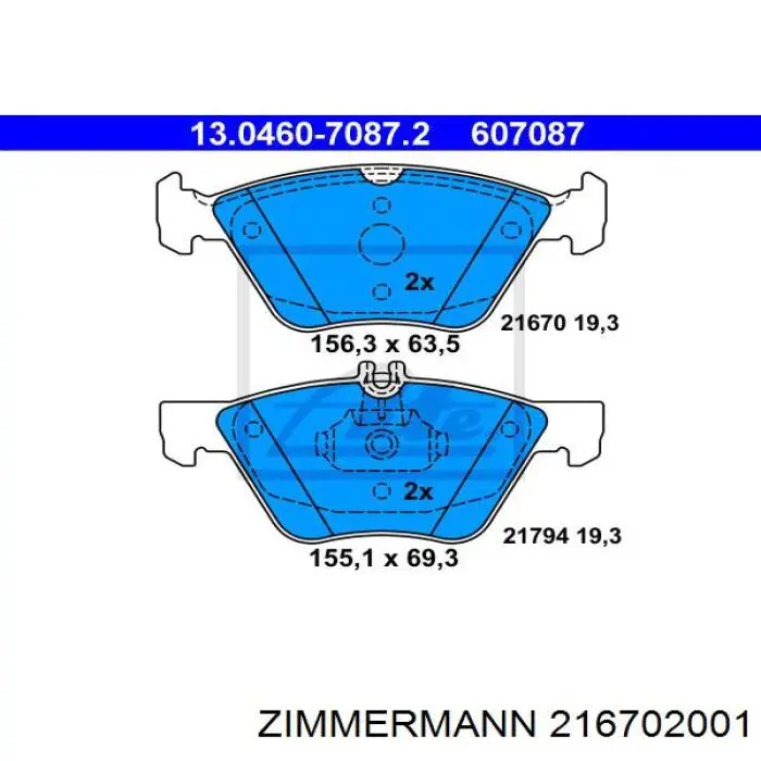 Передні тормозні колодки 216702001 Zimmermann