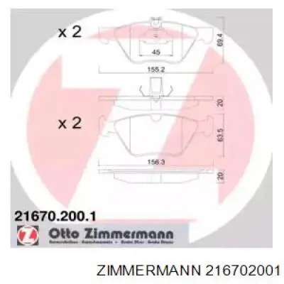 216702001 Zimmermann Передні гальмівні колодки