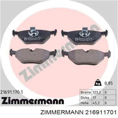 216911701 Zimmermann колодки гальмові задні, дискові