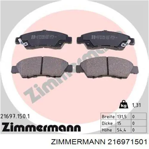 216971501 Zimmermann колодки гальмівні передні, дискові
