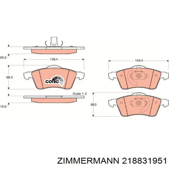 Передні тормозні колодки 218831951 Zimmermann