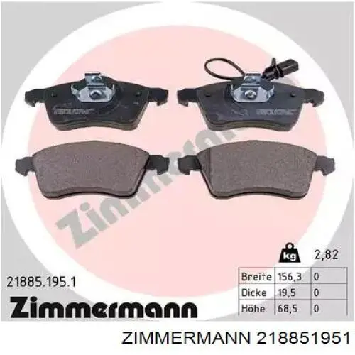 Купити 218851951 Zimmermann Колодки гальмівні передні, дискові