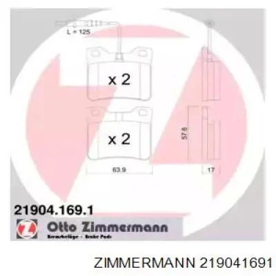 219041691 Zimmermann колодки гальмові задні, дискові