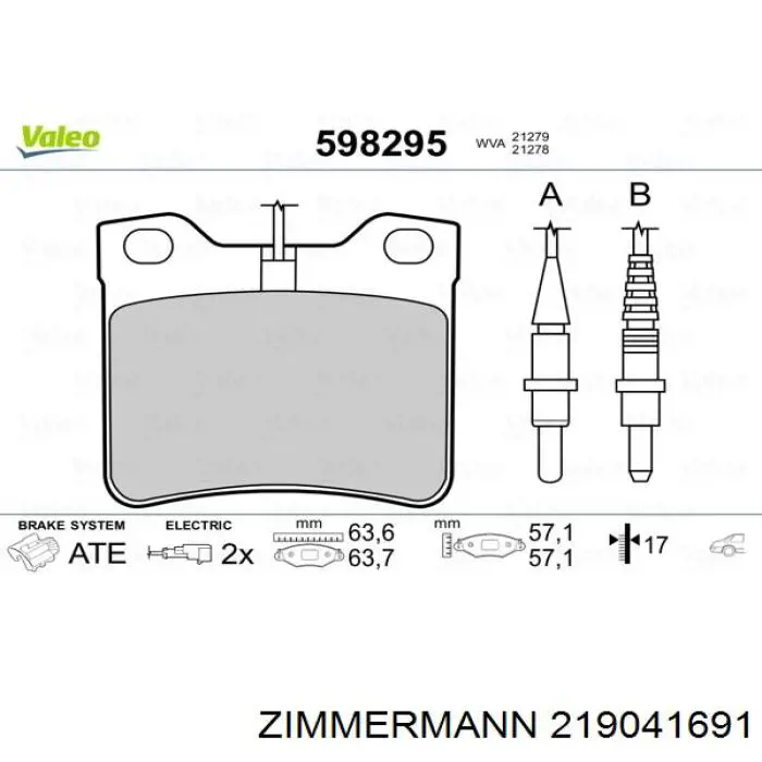 Задні гальмівні колодки 219041691 Zimmermann