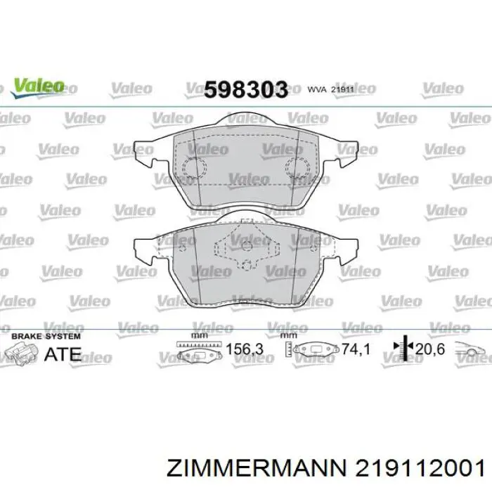 Передні тормозні колодки 219112001 Zimmermann